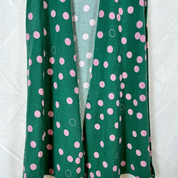LuLaroe Women’s Joy Long Cardigan Duster Vest Size XS Green Pink Polka Dots - Picture 3 of 8
